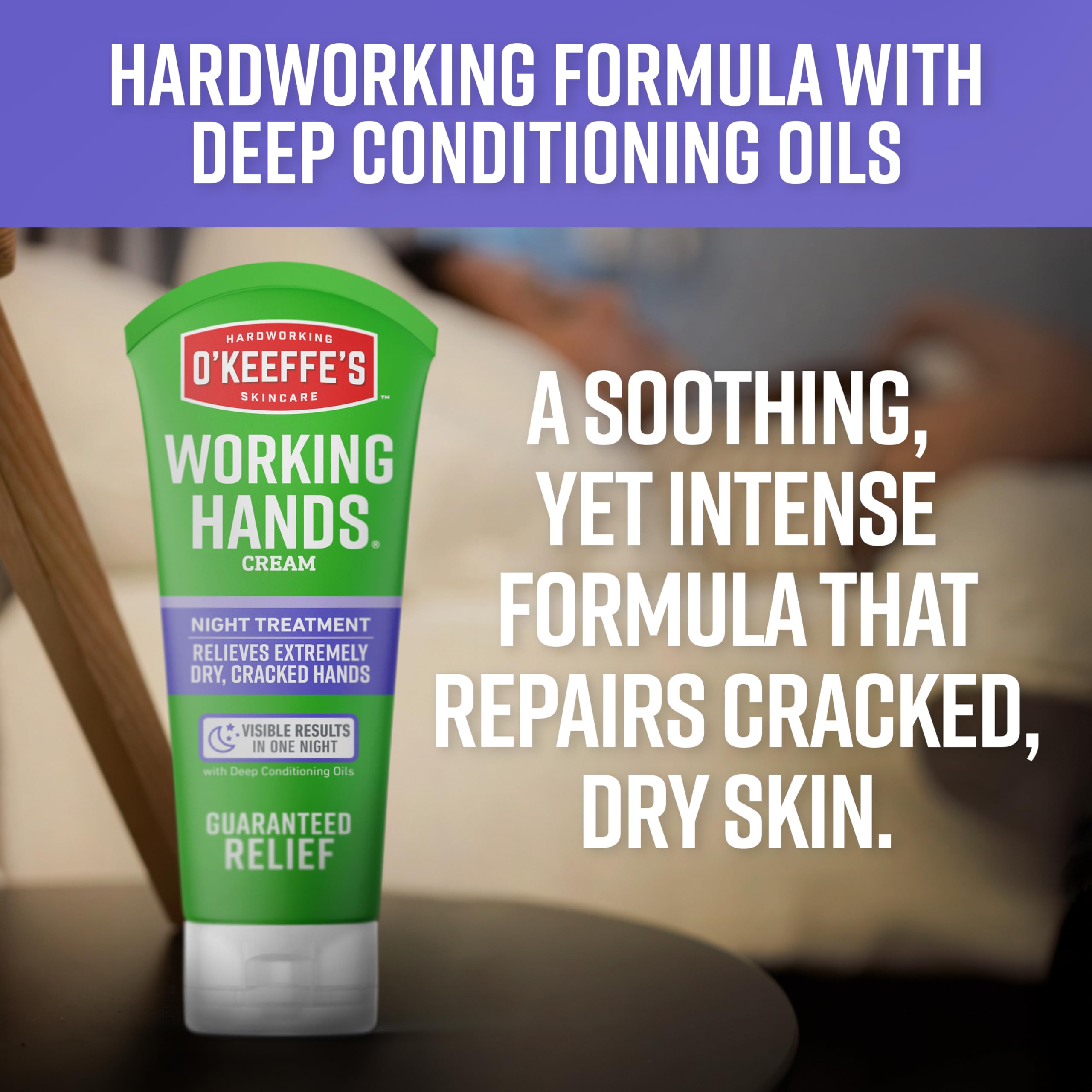 O'Keeffe's repairing hand cream for dry cracked skin demonstrating the concentrated tube opening and cream texture.