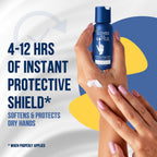 Gloves In A Bottle barrier lotion applied on hands demonstrating non greasy texture