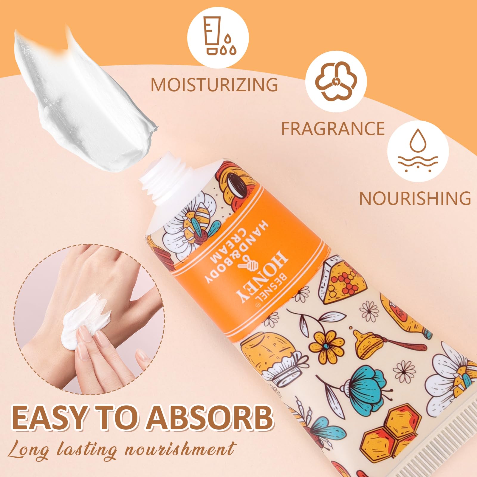 Compact Besnel hand lotion tube placed inside a women's leather purse