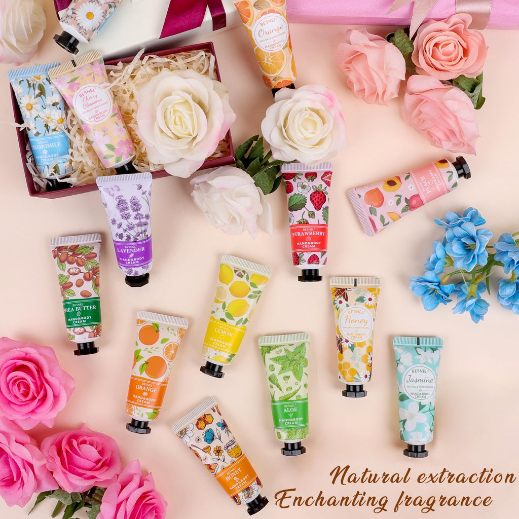 Besnel travel size hand cream tubes open display