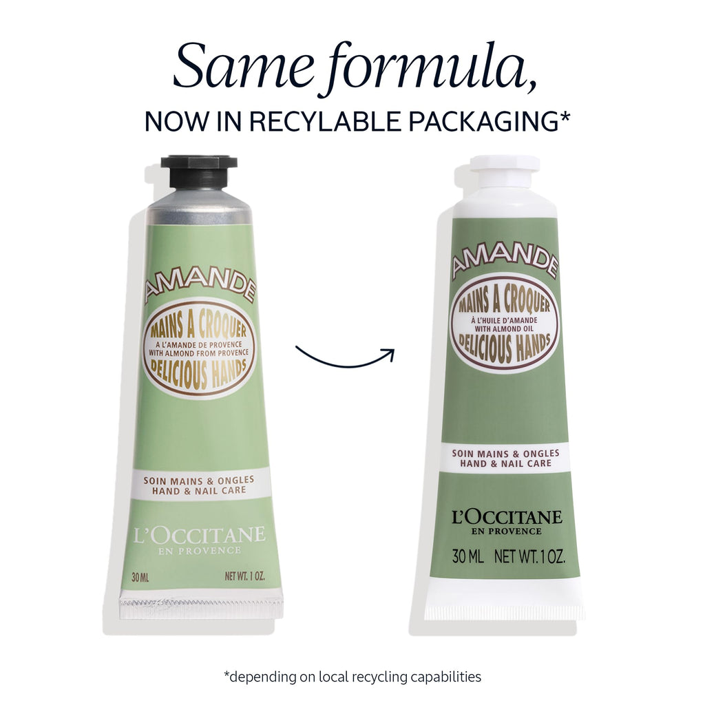 L'Occitane 1 ounce hand cream angled display showing brand logo