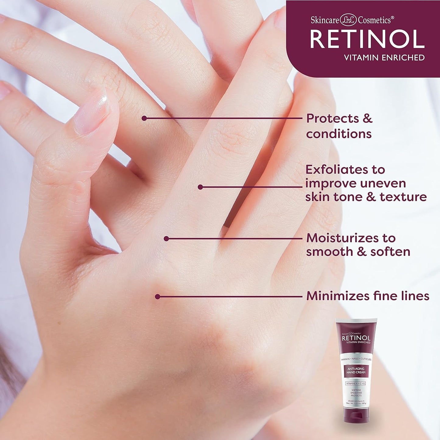 Retinol Livaura hand cream with Green Tea and Vitamin E ingredients