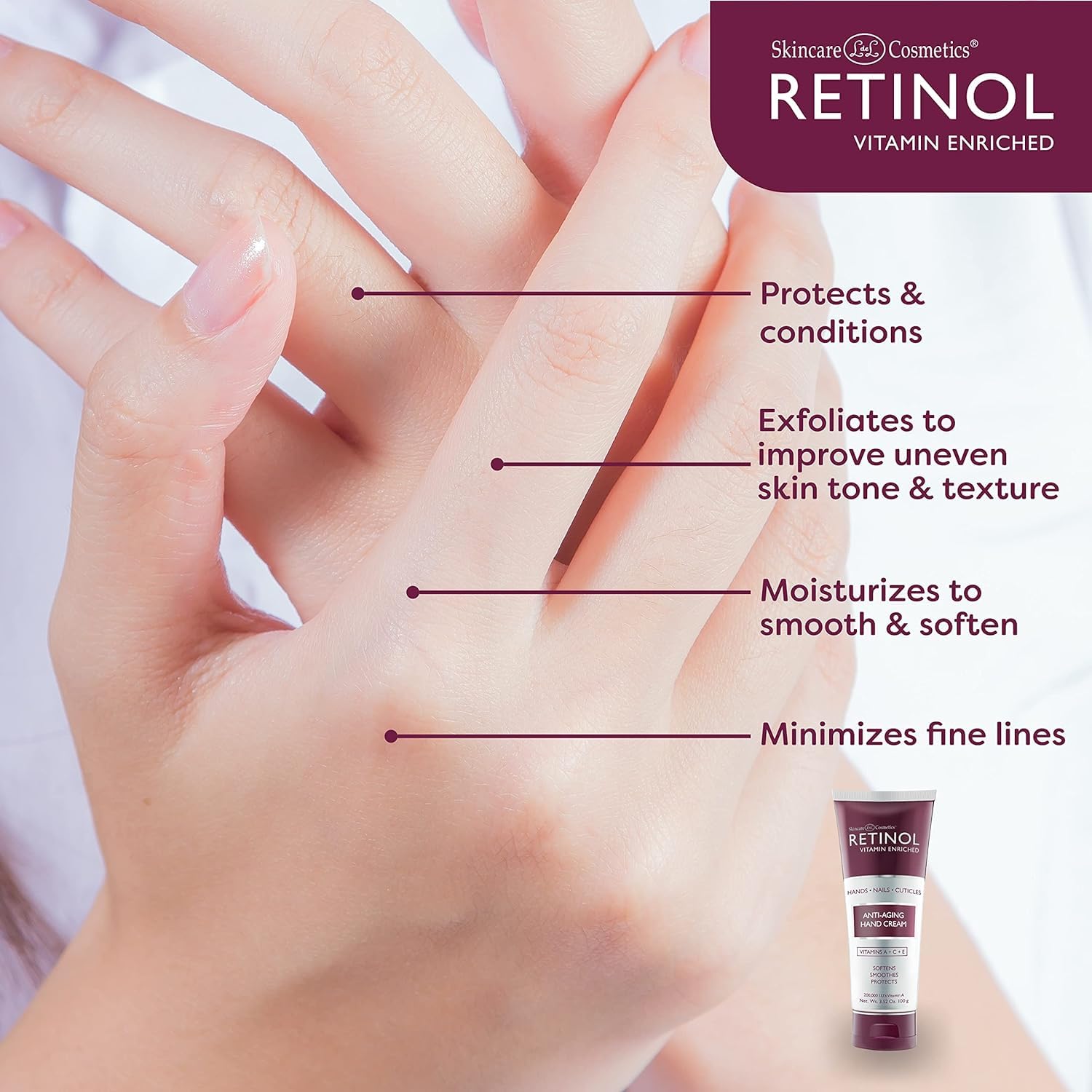 Retinol Livaura hand cream with Green Tea and Vitamin E ingredients