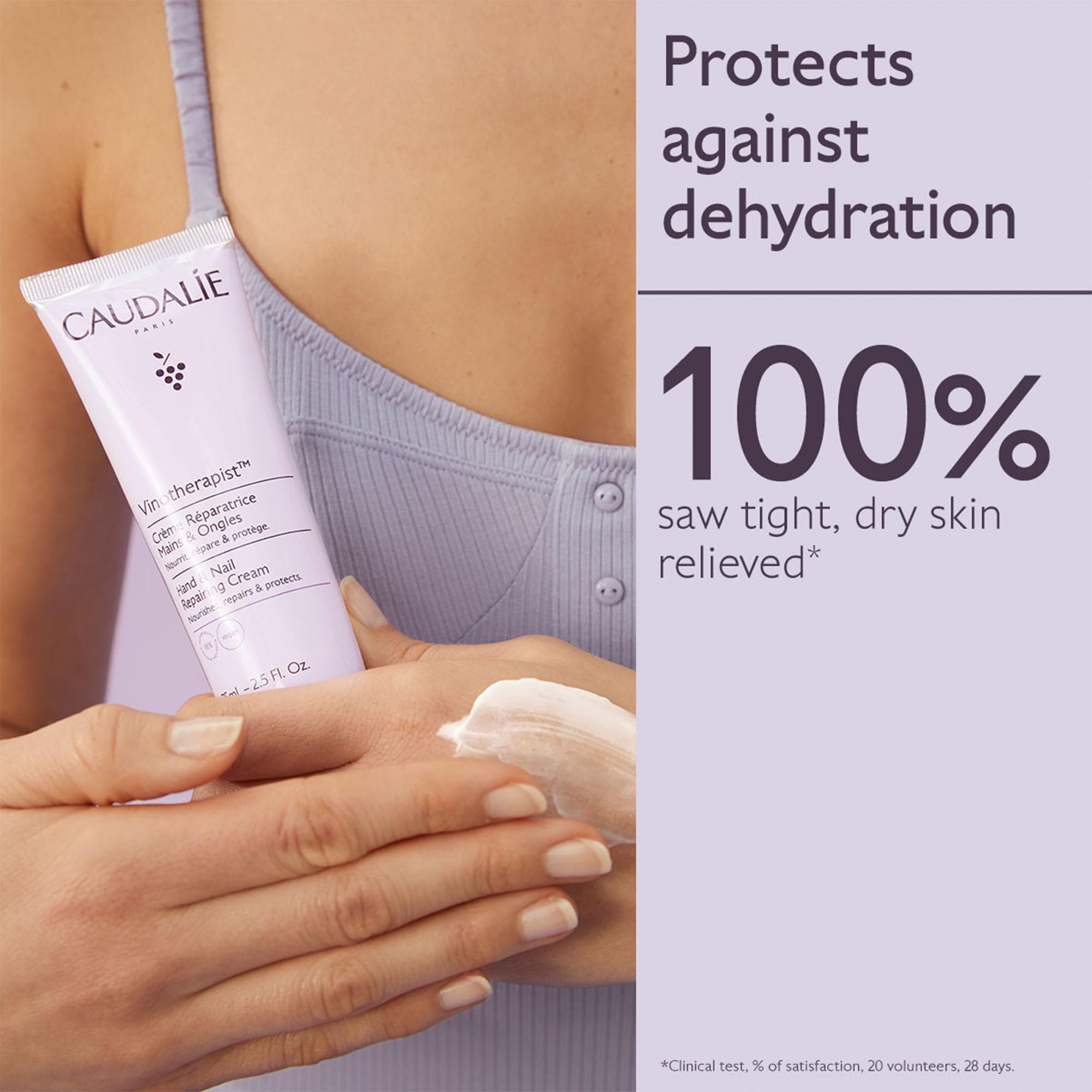 Caudalie moisturizing hand and nail repairing cream packaging detailing ingredients