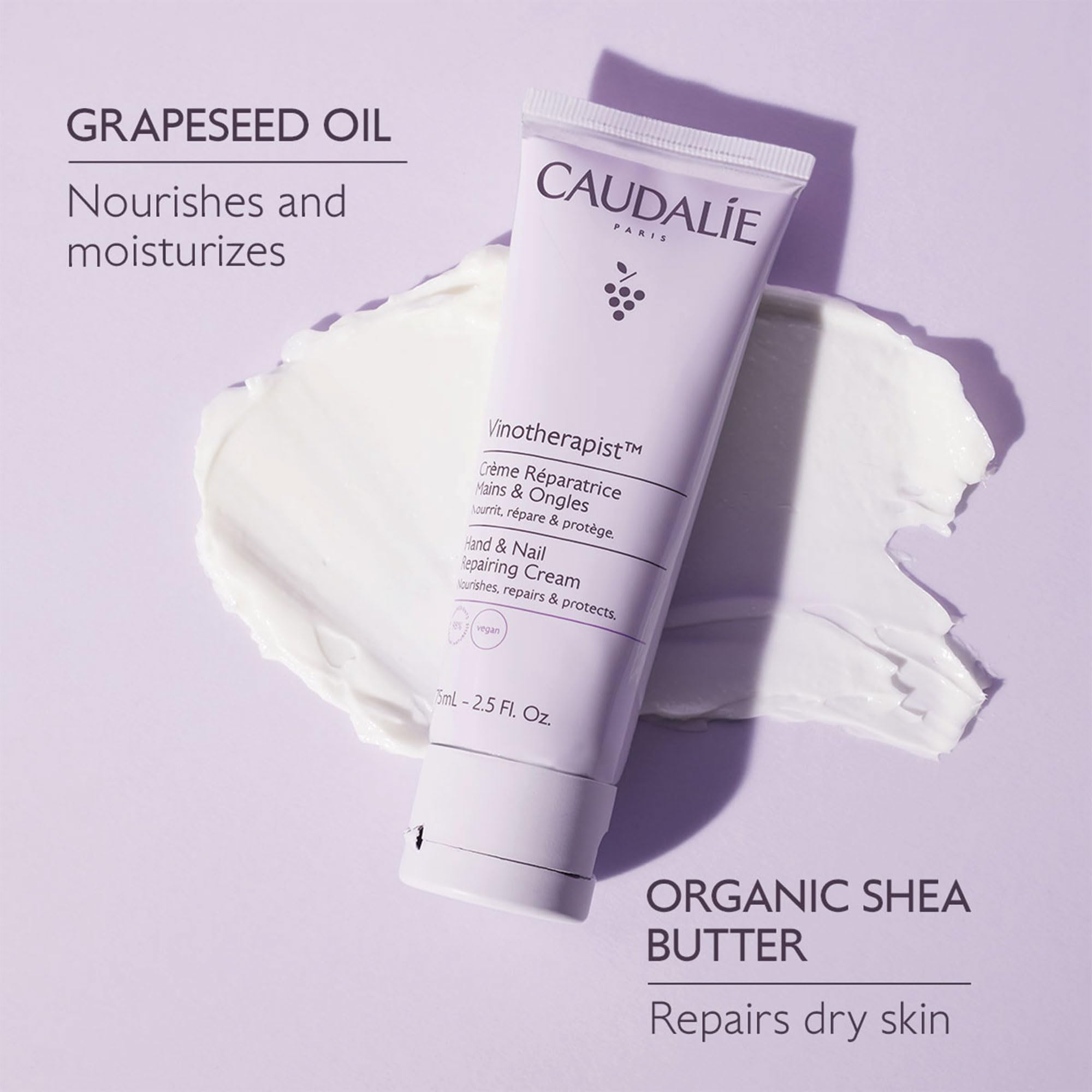 Texture shot of Caudalie vegan hand cream with shea butter