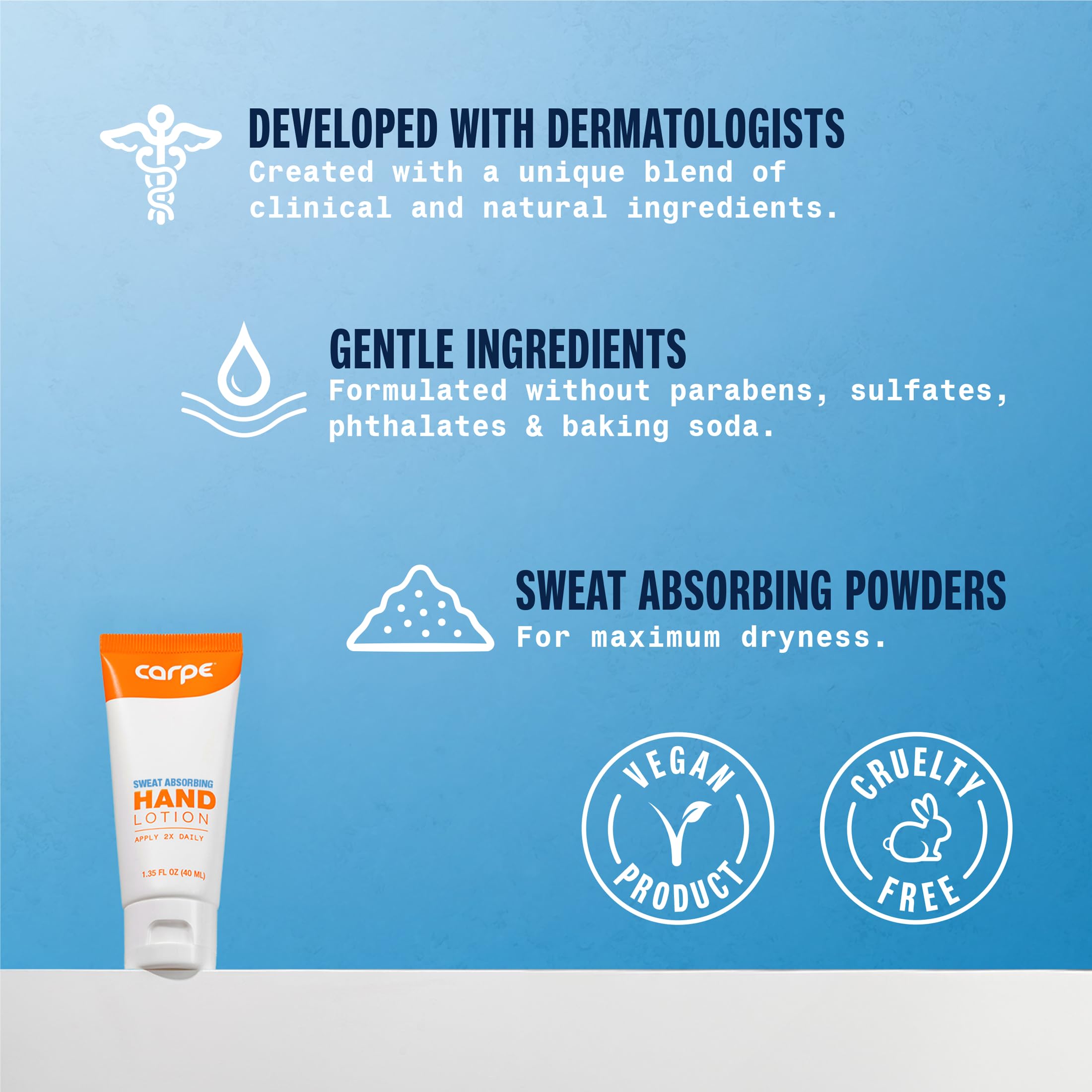 Carpe sweat absorbing hand cream showing the official eucalyptus variant details.