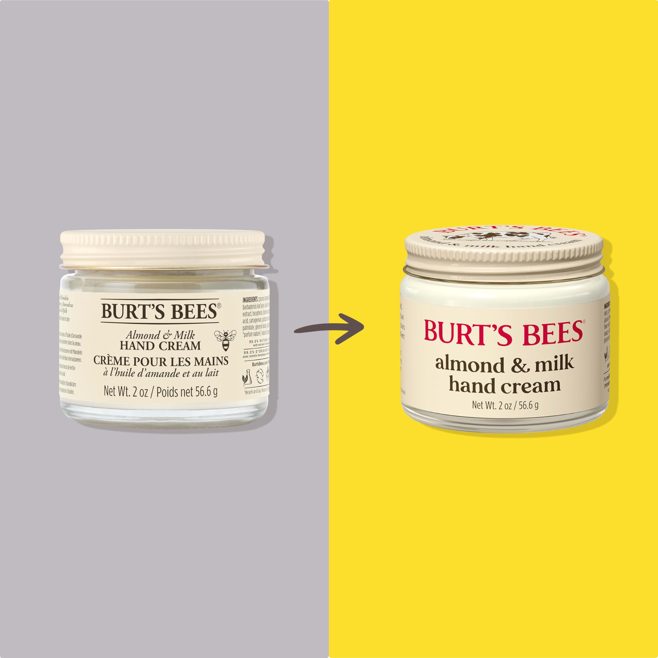 Burt's Bees natural moisturizing hand lotion for dry hands angled view of the authentic packaging