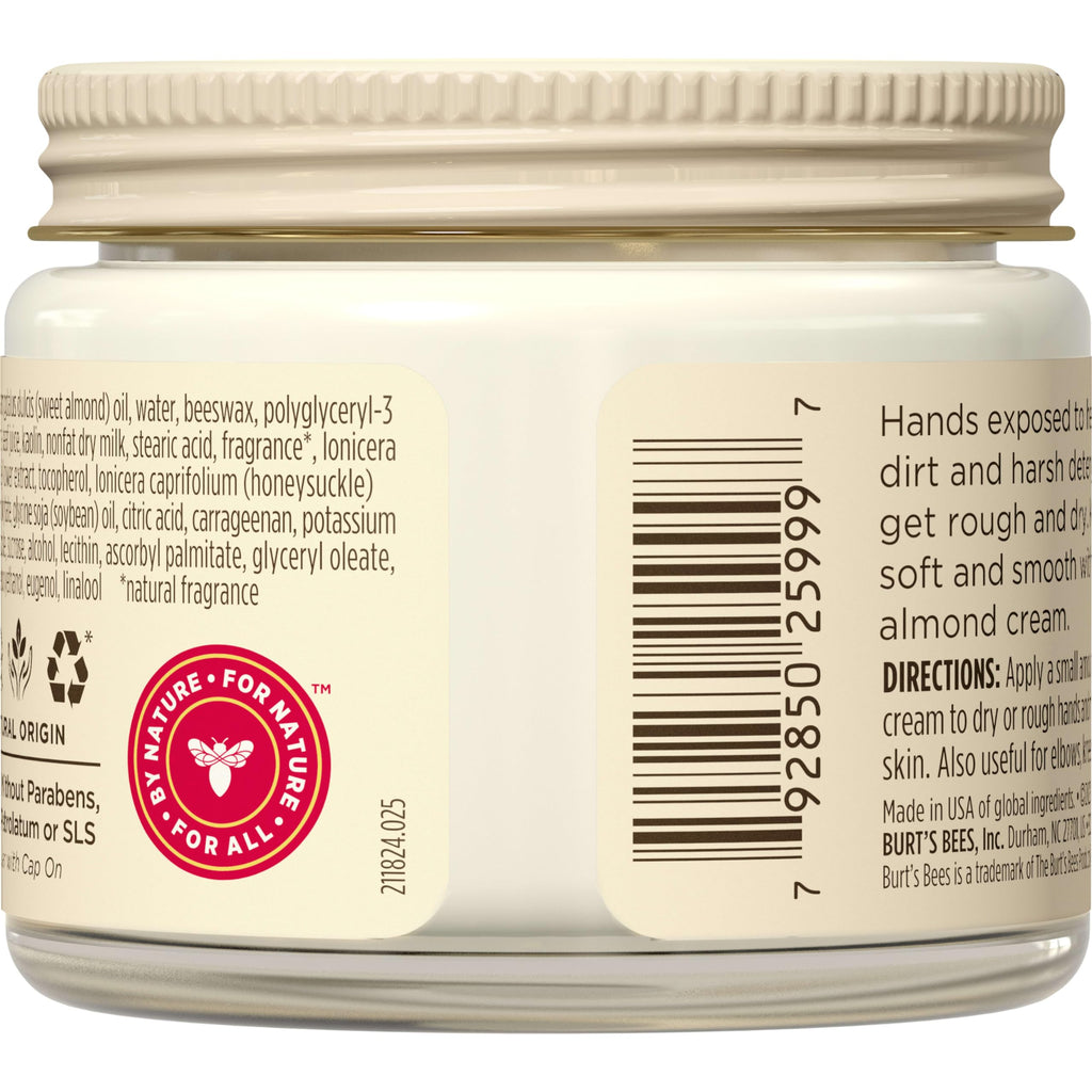 Burt's Bees Almond And Milk Hand Cream back label and ingredient details