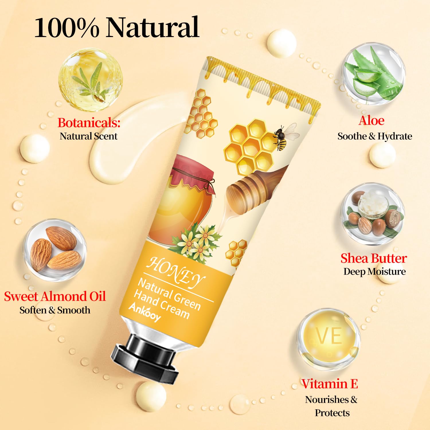 Ankooy assortment of twelve moisturizing hand lotions highlighting non-greasy natural extracts