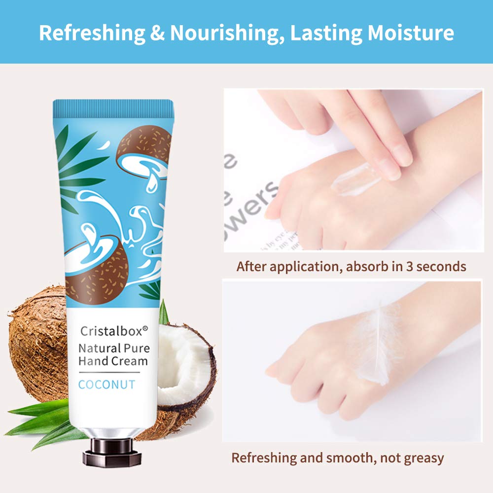 Rich shea butter hand lotion being applied onto dry cracked skin to highlight its smooth fast absorbing texture