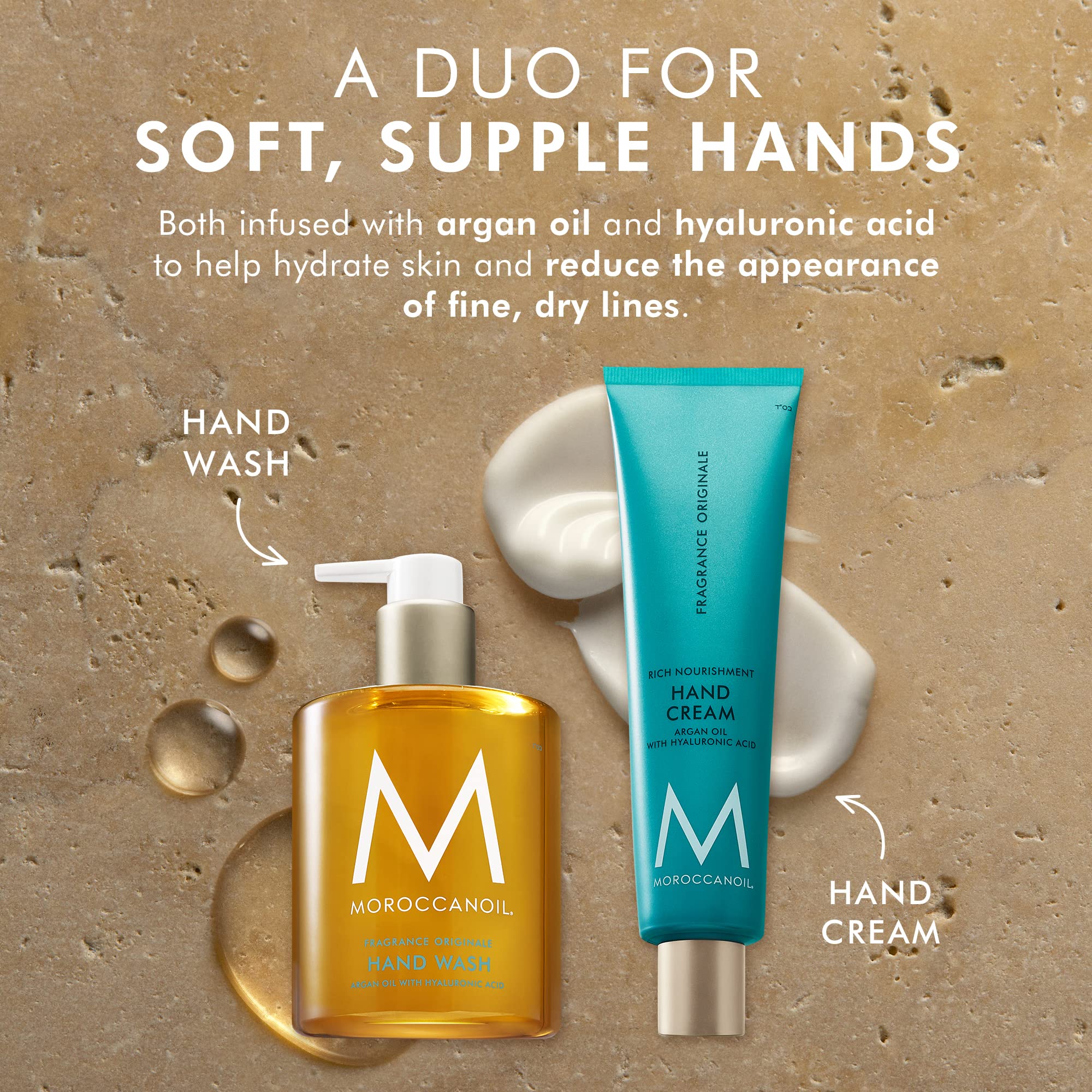Travel size Moroccanoil hand moisturizer tube held in hand showcasing its compact size.