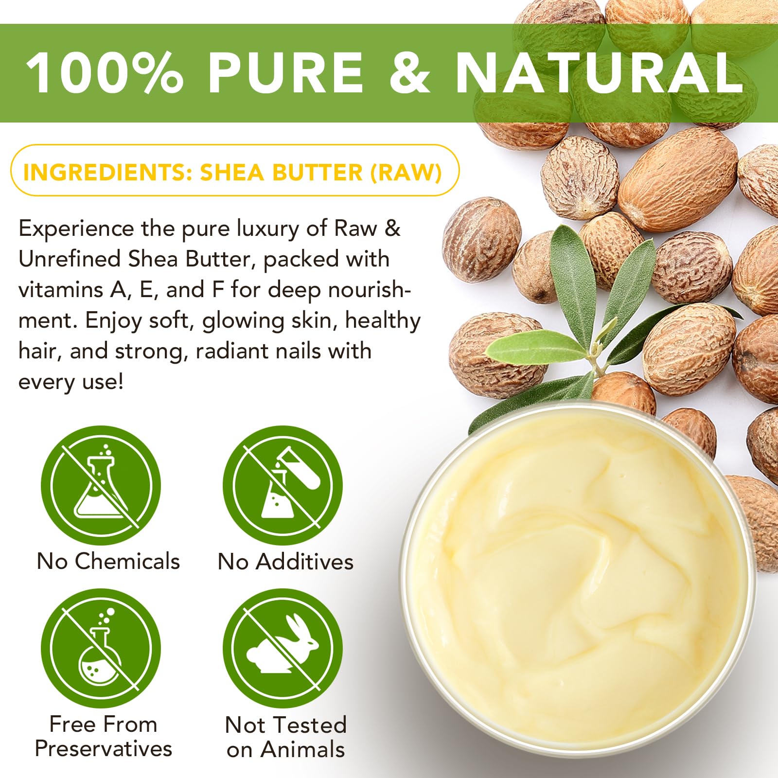 Unrefined pure shea butter cream texture inside the container