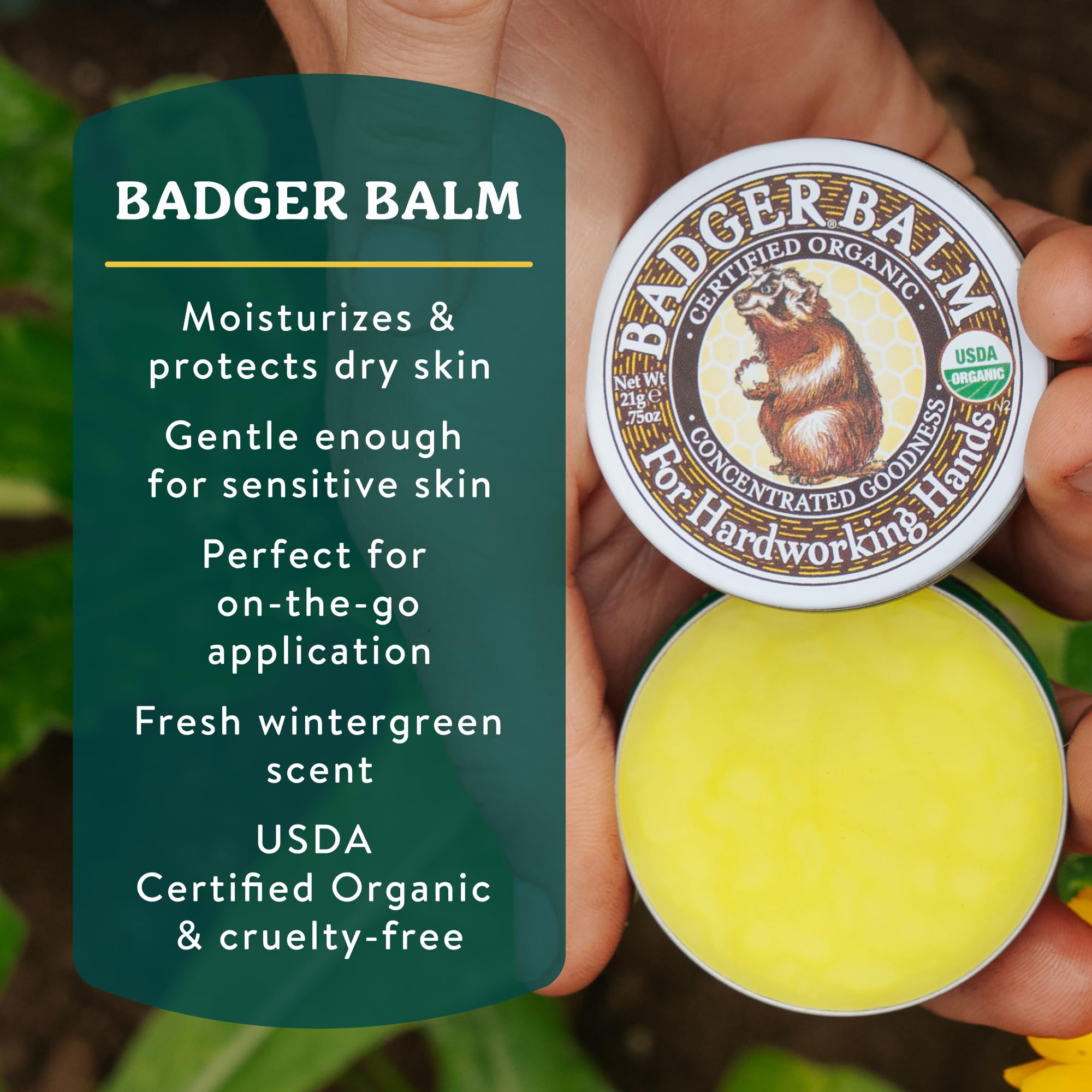 Organic hand moisturizer for dry cracked skin with USDA organic seal.