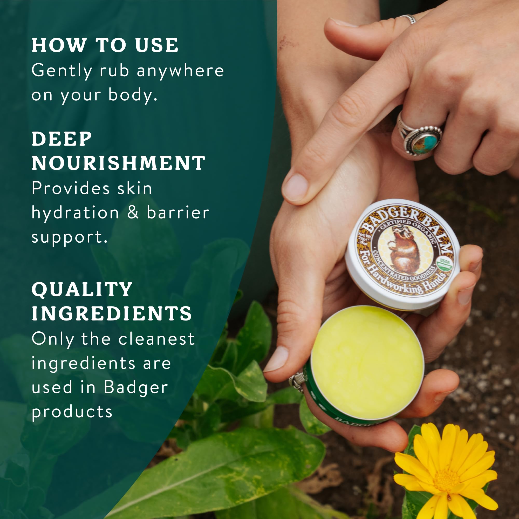 Badger healing balm 2 ounce tin with Leaping Bunny cruelty free logo.