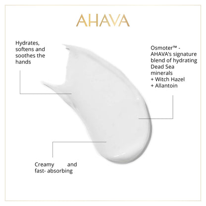 AHAVA Dead Sea mineral hand cream packaging highlighting vegan and paraben free labels