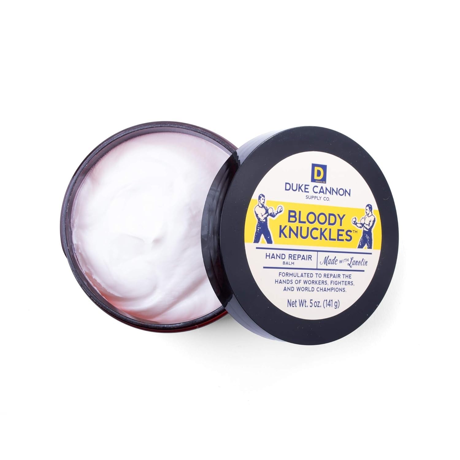 Duke Cannon Bloody Knuckles unscented hand cream five ounce containers stacked