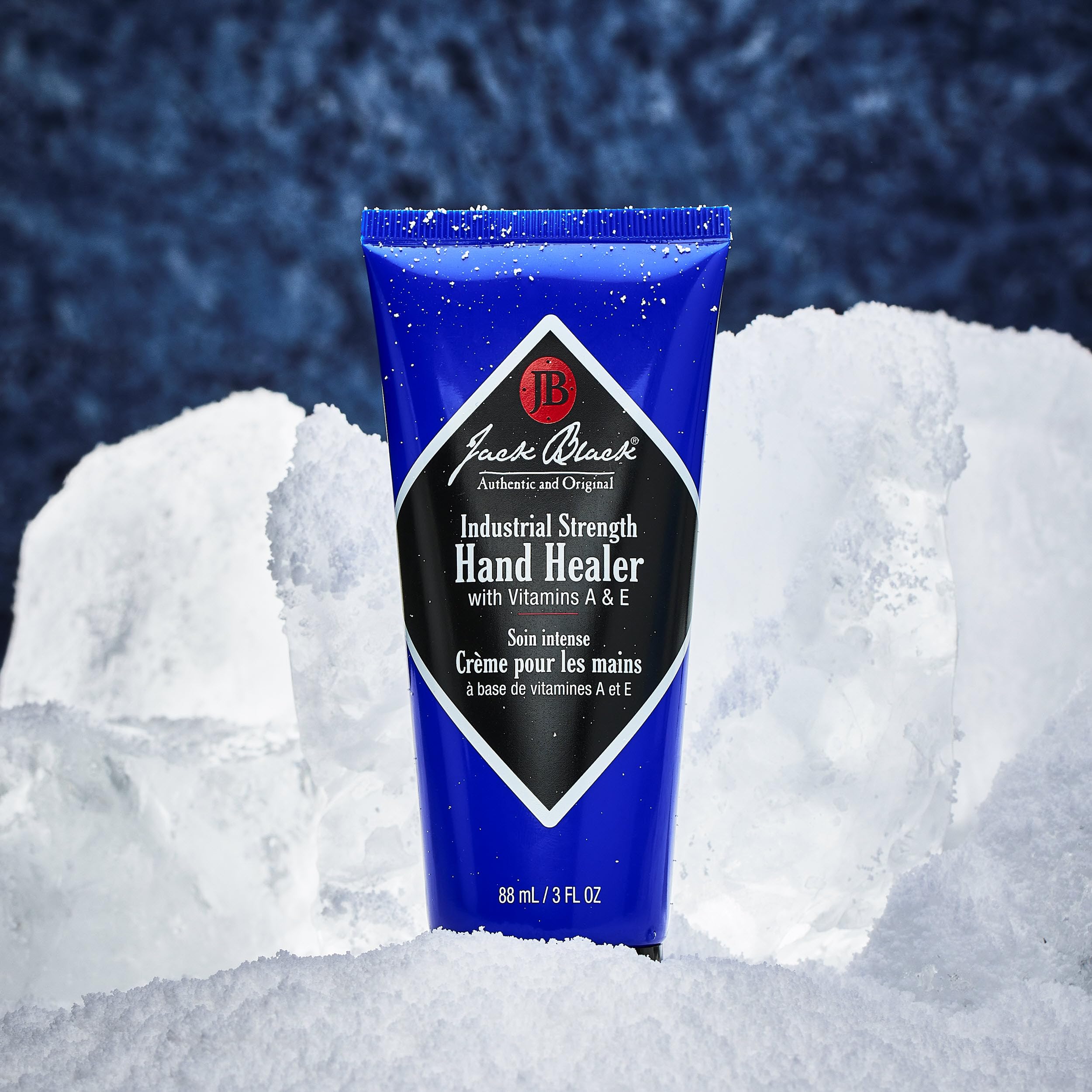 Authentic Jack Black skincare packaging showing industrial strength healing benefits