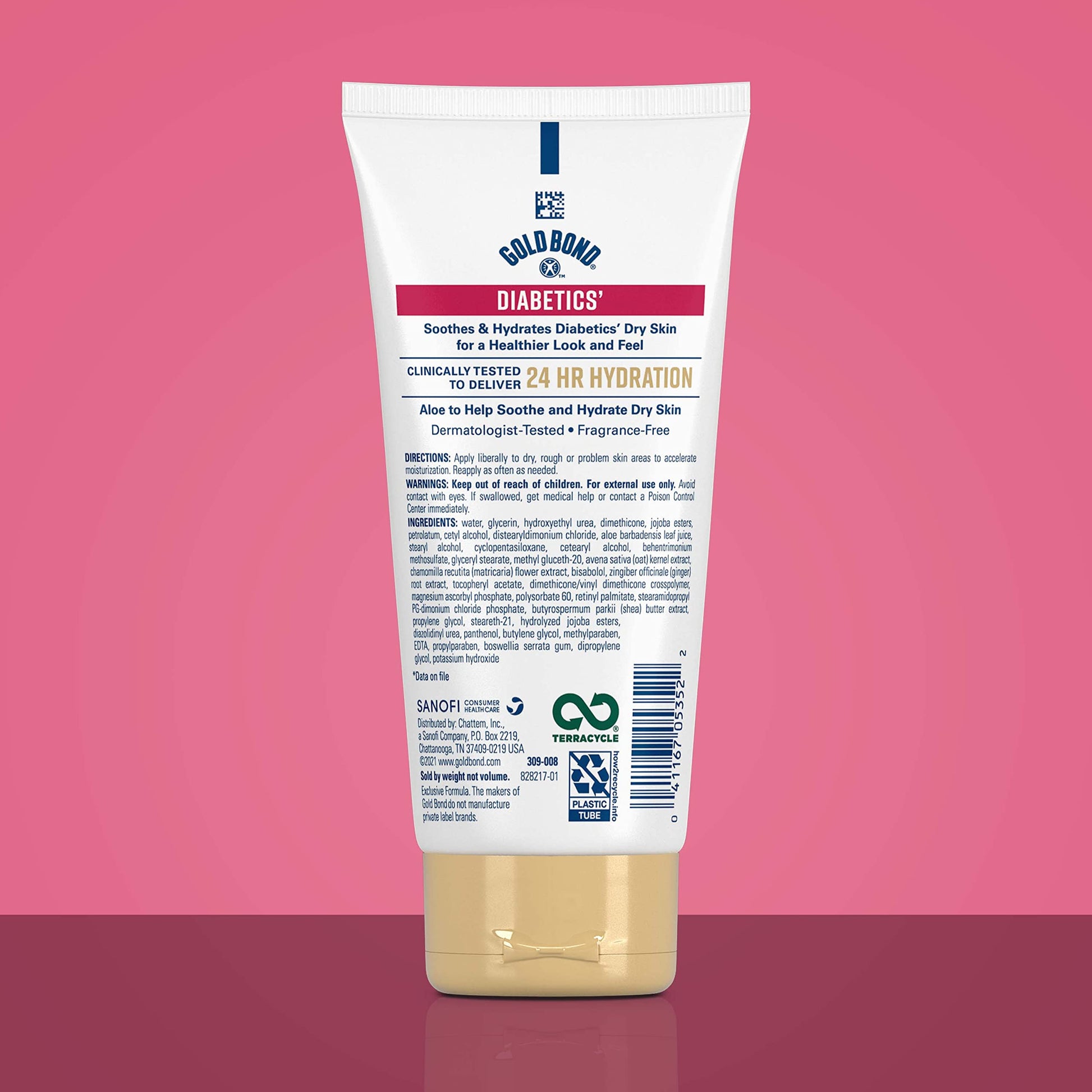 Gold Bond 4.5 Ounce dermatologist tested fragrance free lotion tube angle perspective