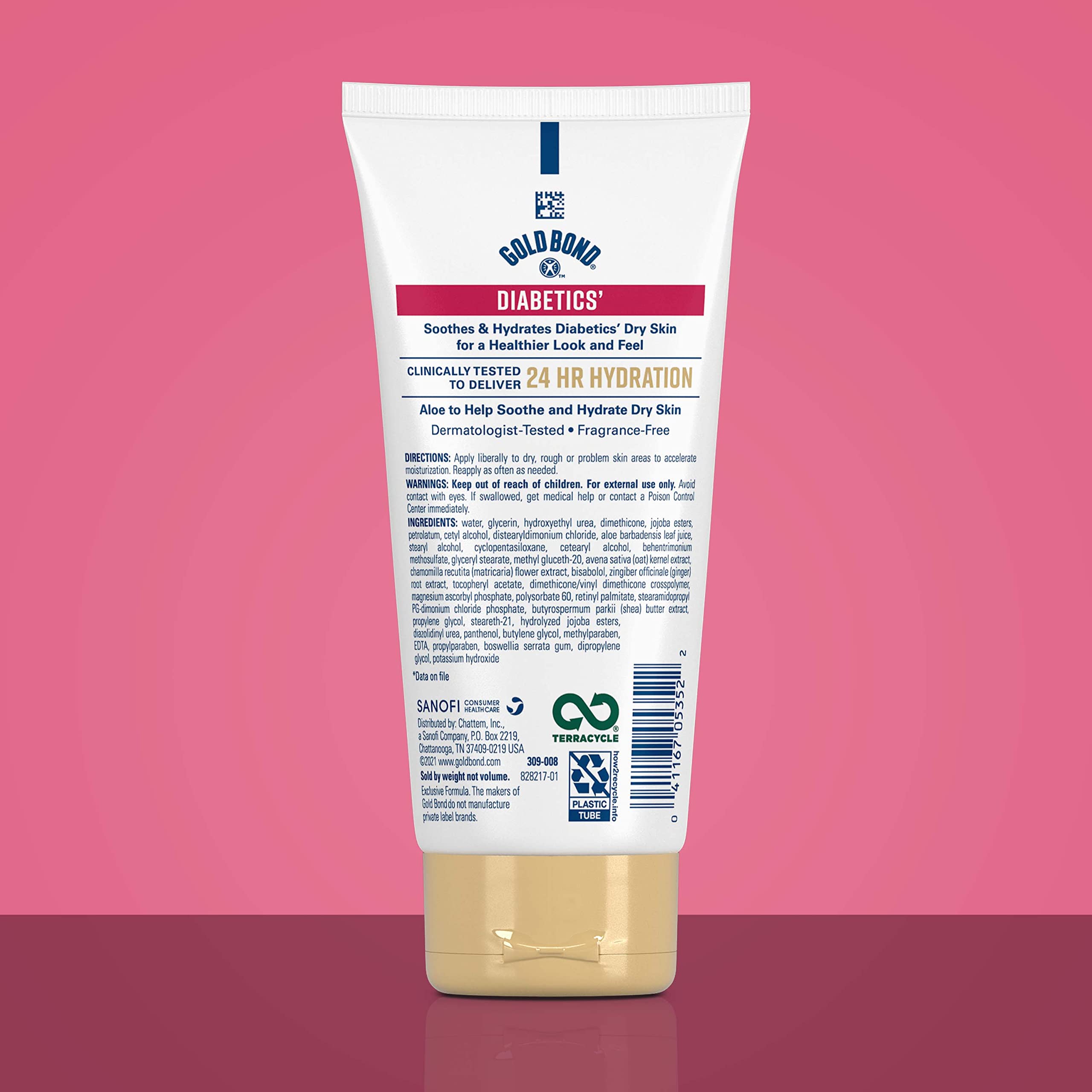 Gold Bond 4.5 Ounce dermatologist tested fragrance free lotion tube angle perspective