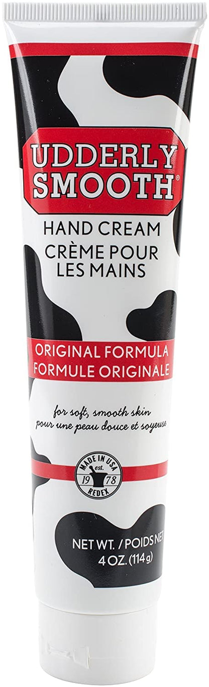 Texture demonstration showing the lightweight non greasy white cream consistency of Udderly Smooth moisturizer