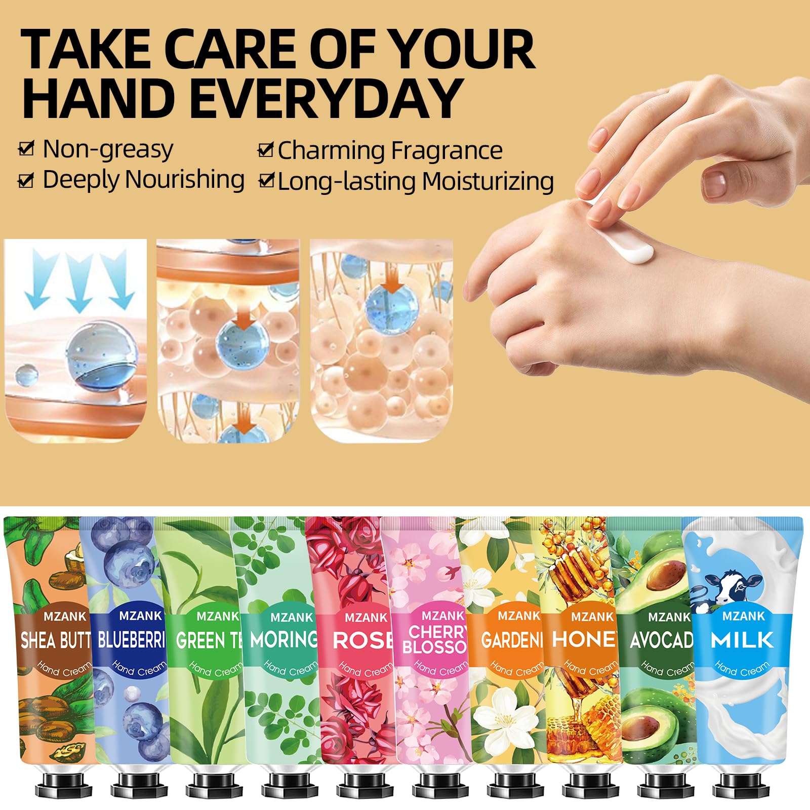 MZANK portable mini hand lotions arranged neatly for gifting