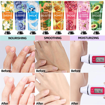 Authentic USA imported botanical hand cream variety tubes close up