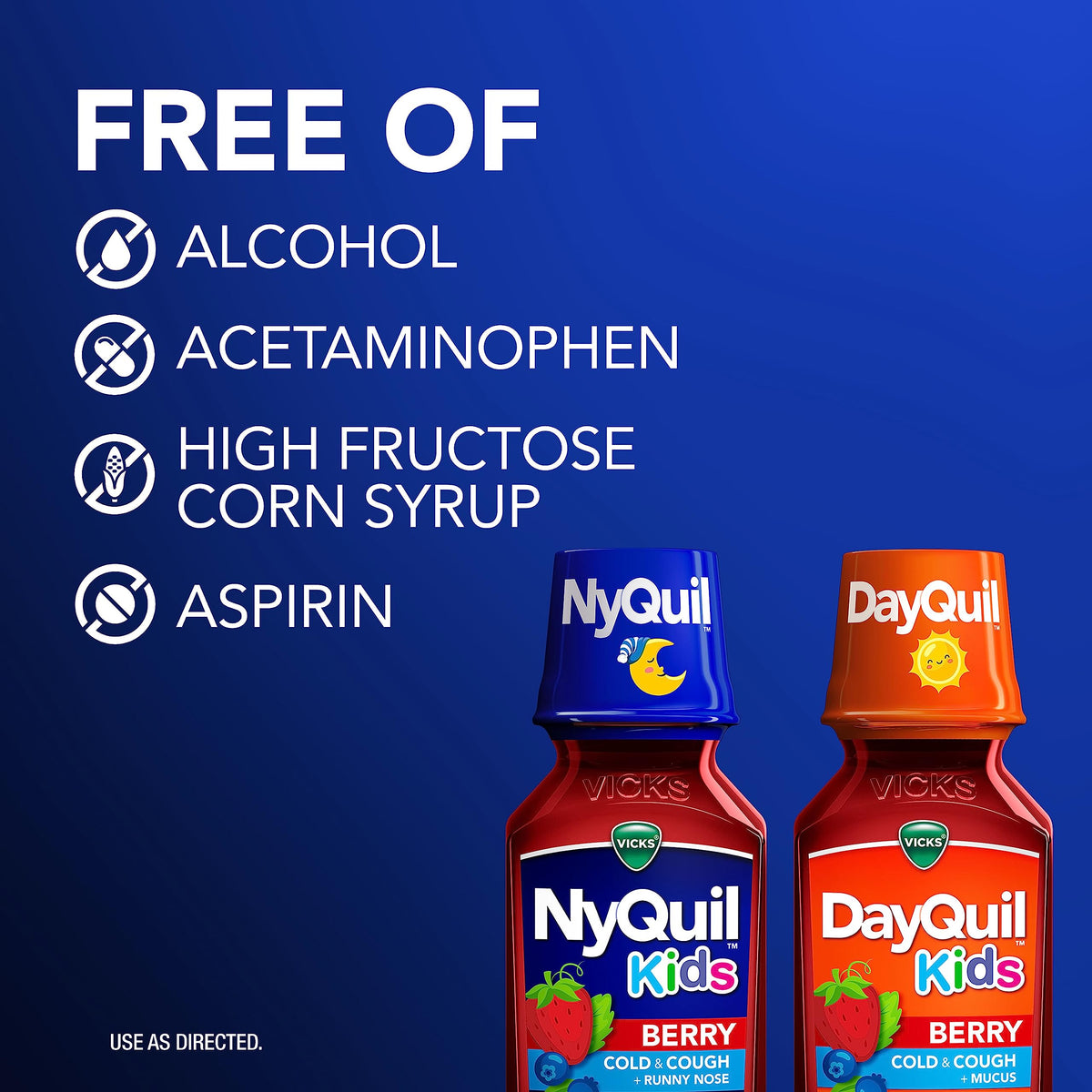 Two pack of eight ounce Vicks Kids Berry flavored liquid cold medicine.