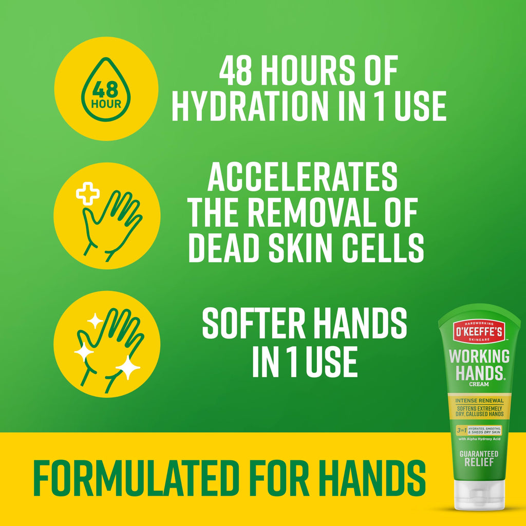 Demonstration of O'Keeffe's Intense Renewal cream applied on dry hands