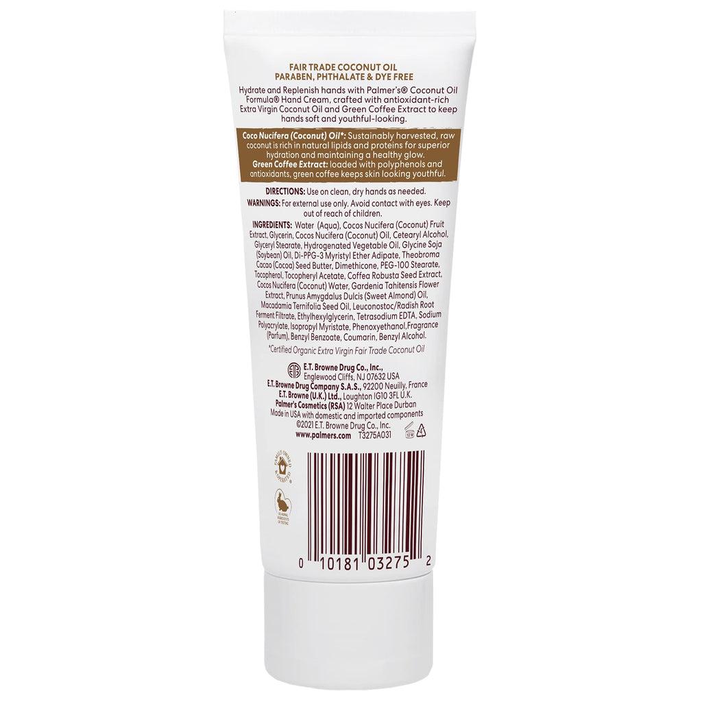 Palmer's moisturizing hand cream tube back label details
