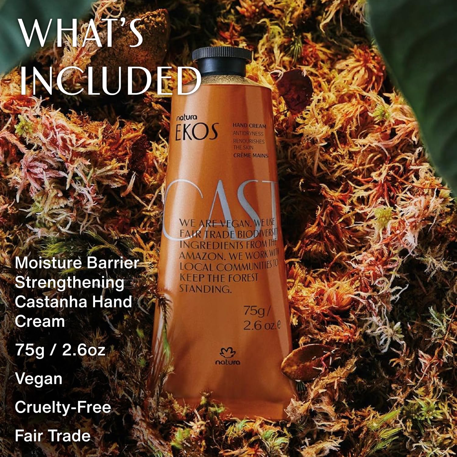 Rich texture of Brazil nut hand cream being squeezed from the tube