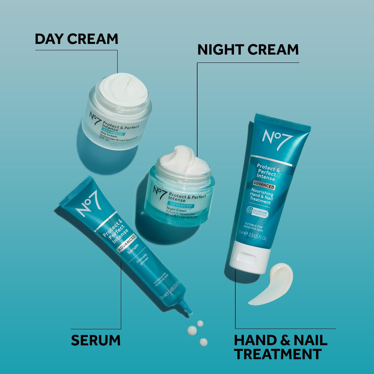 No7 non greasy 24 hour hydration hand lotion display