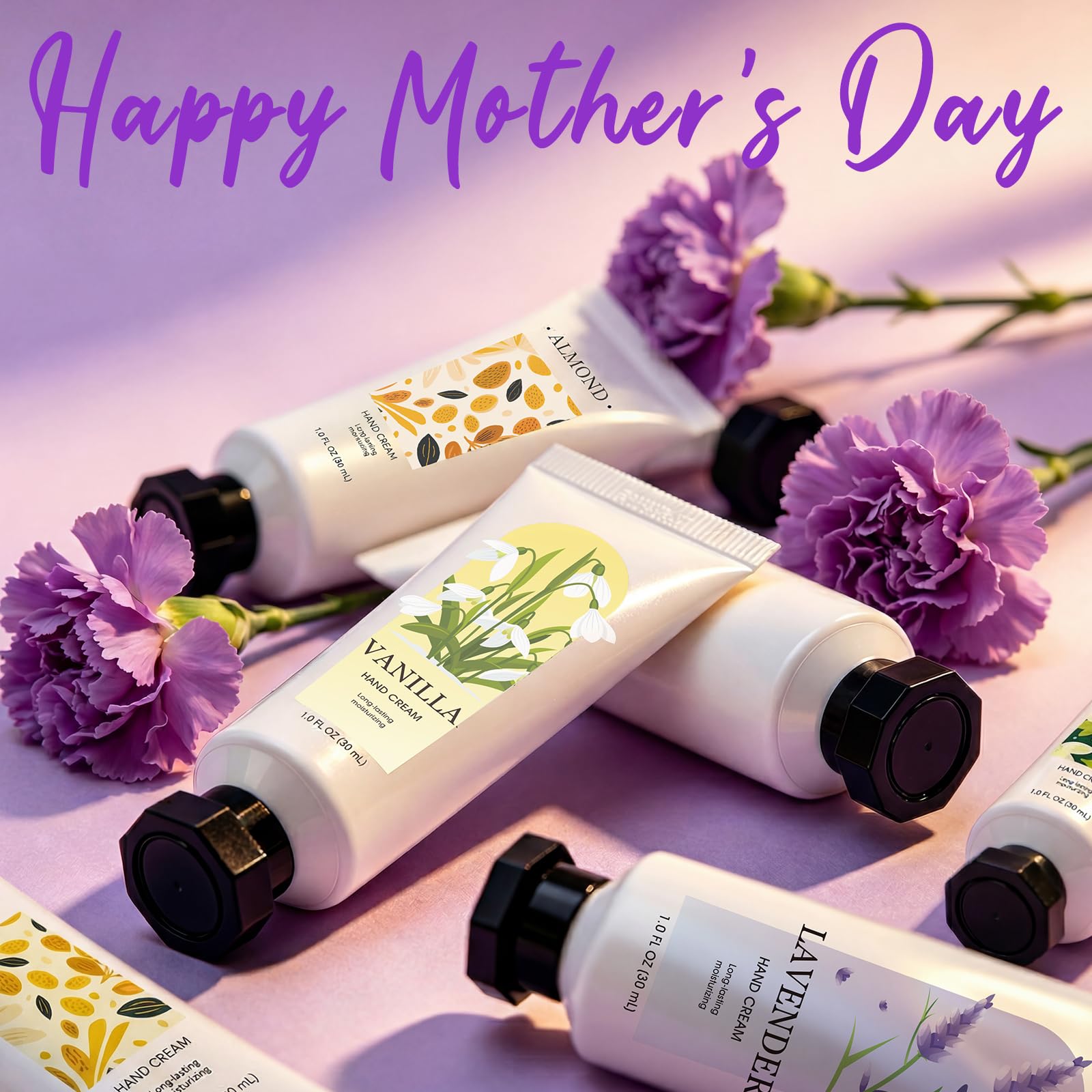 Spa Luxetique moisturizing hand lotion tubes showing individual botanical and fruit fragrance labels close up