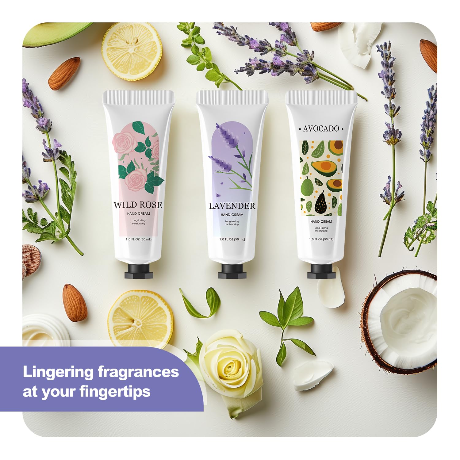 Spa Luxetique travel size travel hand cream assortment arranged neatly in its original gift packaging box