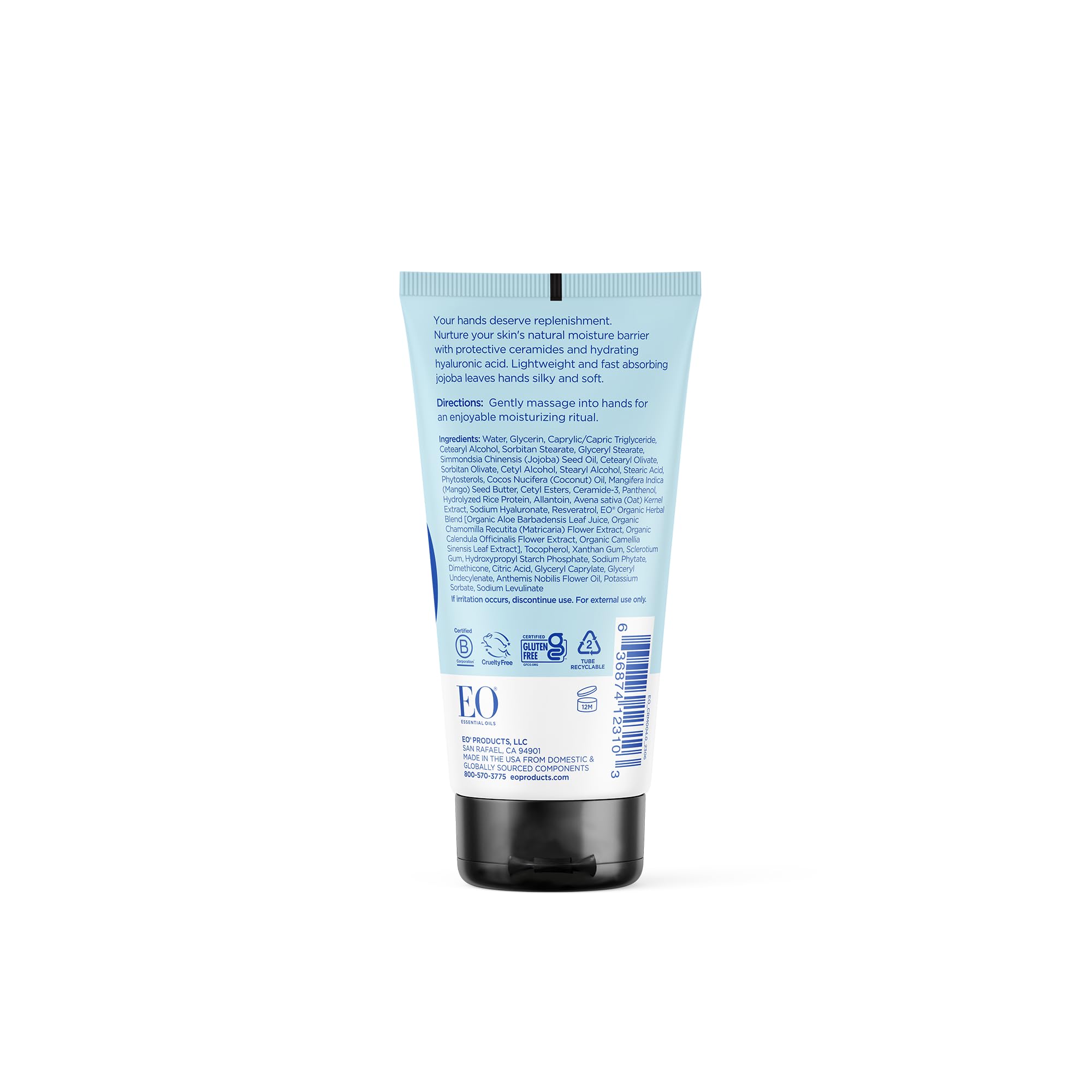EO Simply Unscented Intensive and Replenishing Hand Cream tubes showing label details