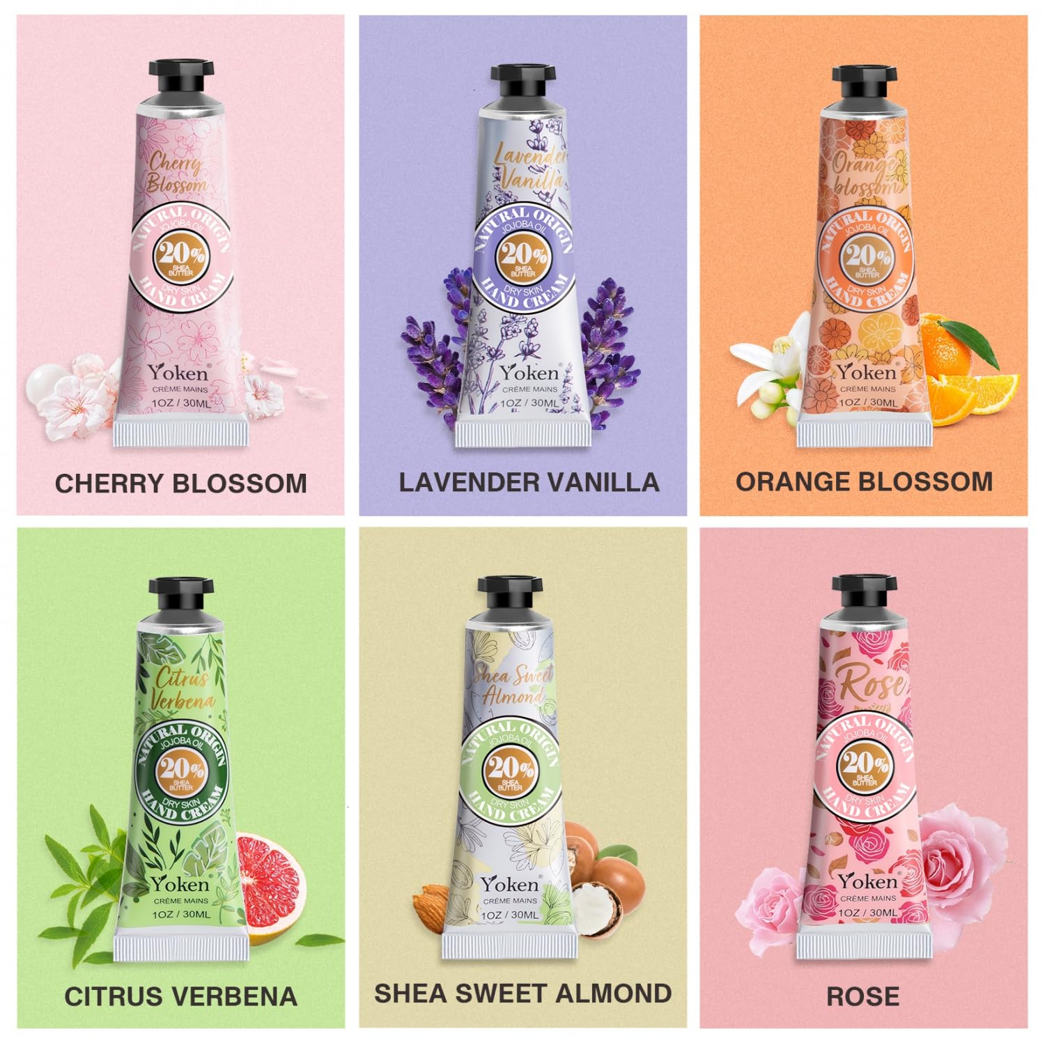 Yoken natural plant and floral scented moisturizing creams close up