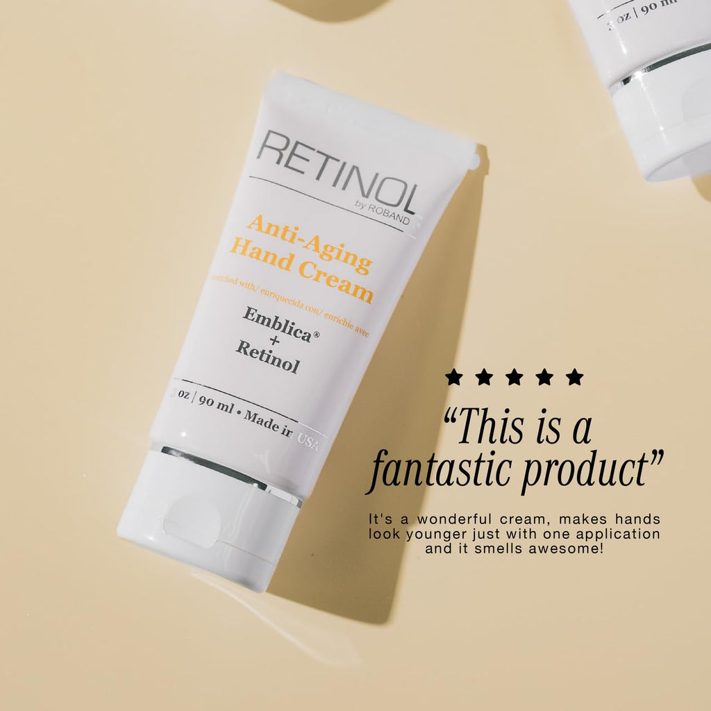 Robanda Retinol Anti Aging Hand Cream side profile of three ounce tube