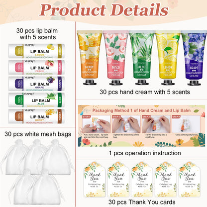Assorted flavors of VESPRO plant based hand lotions and natural lip balms showing the vibrant packaging options.