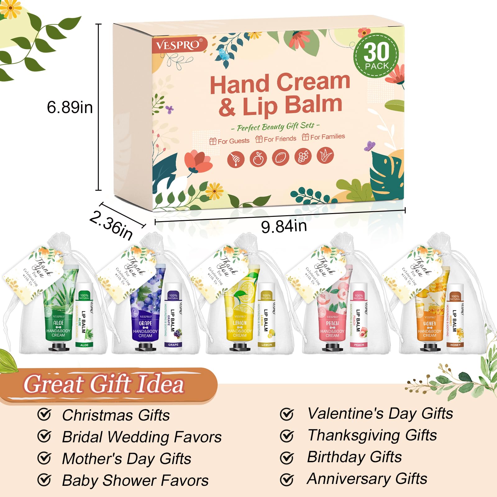 Shea butter enriched hand lotions and soothing lip balms from the USA imported VESPRO bundle pack.