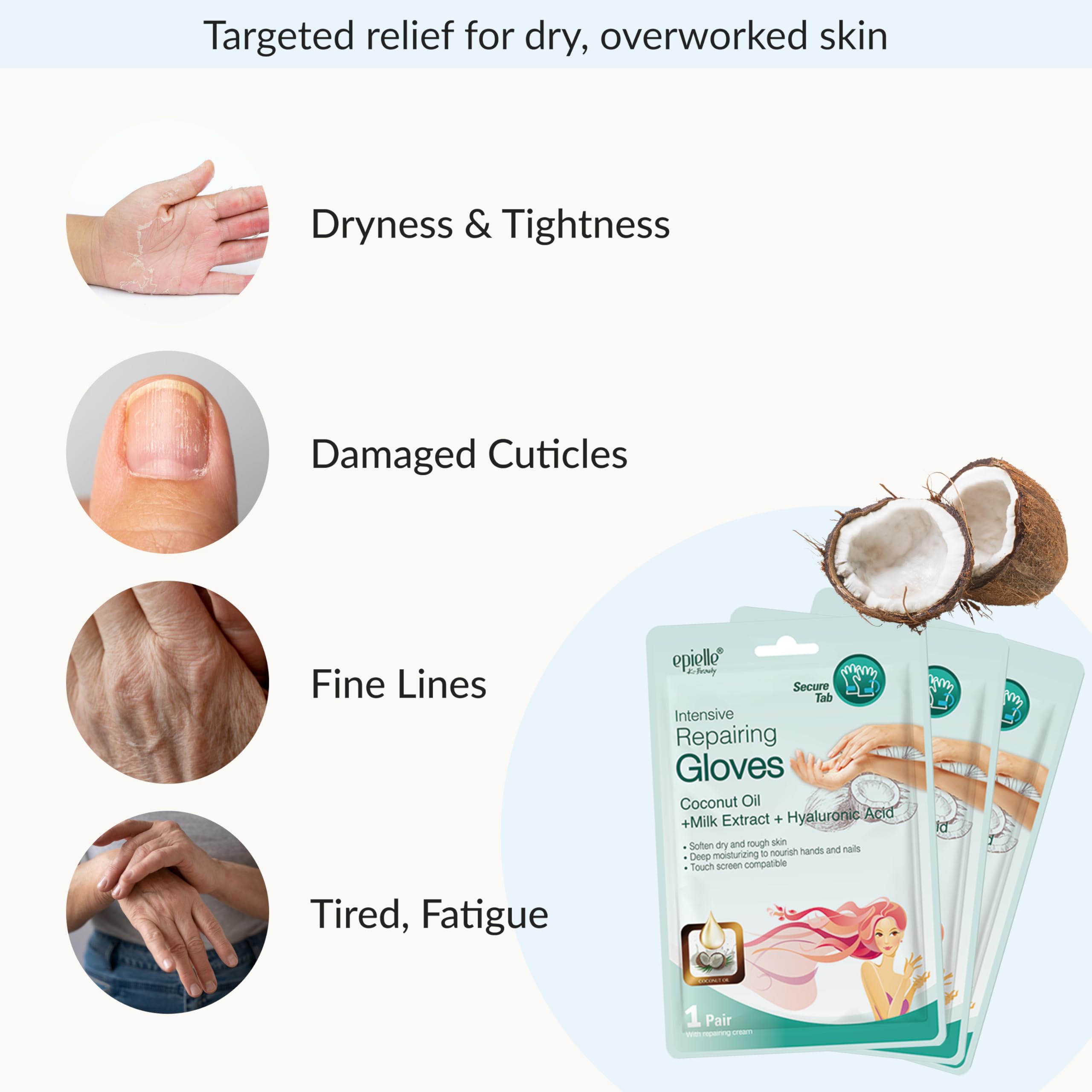 Person wearing Epielle moisturizing hand mask gloves