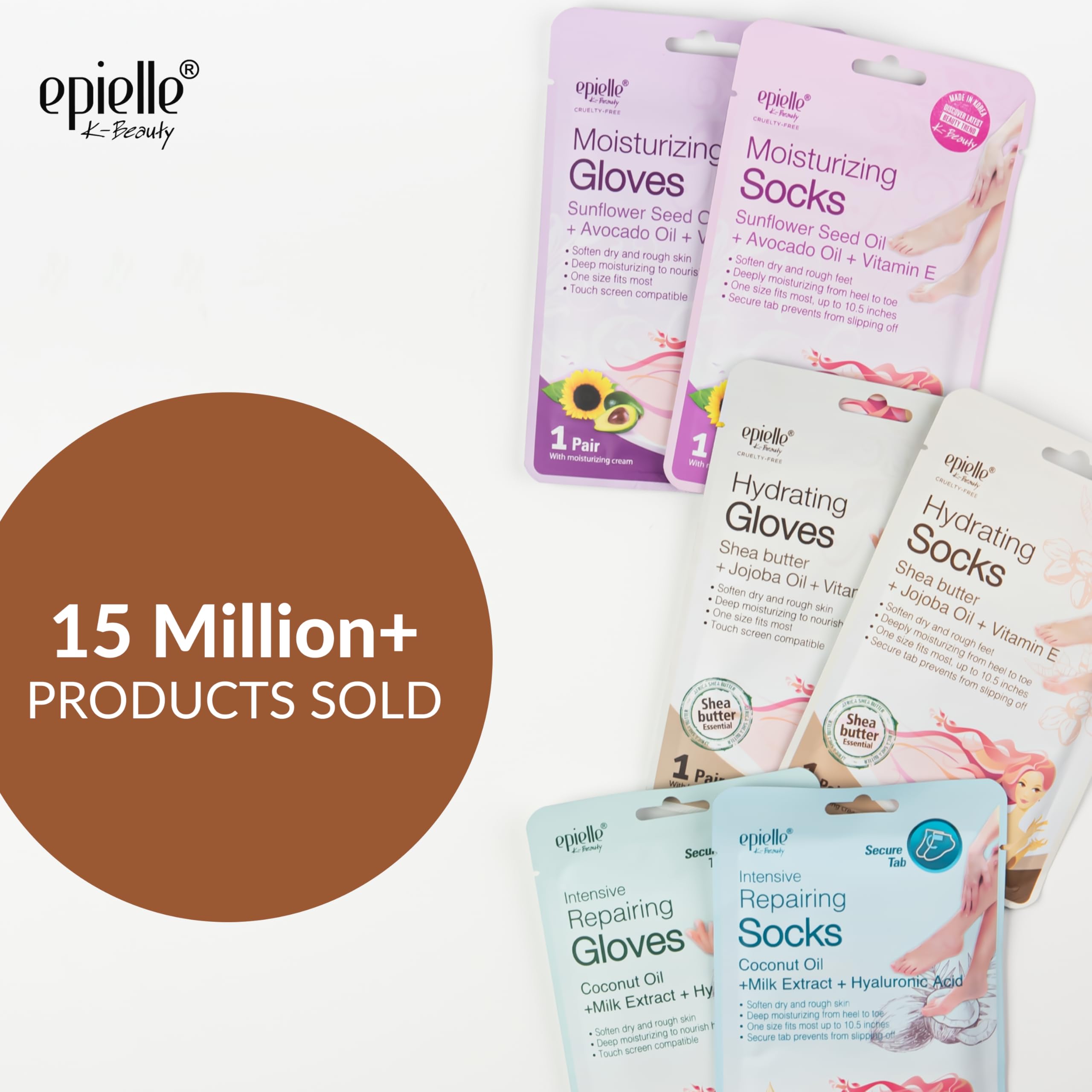 Epielle moisturizing gloves showing ingredients like shea butter