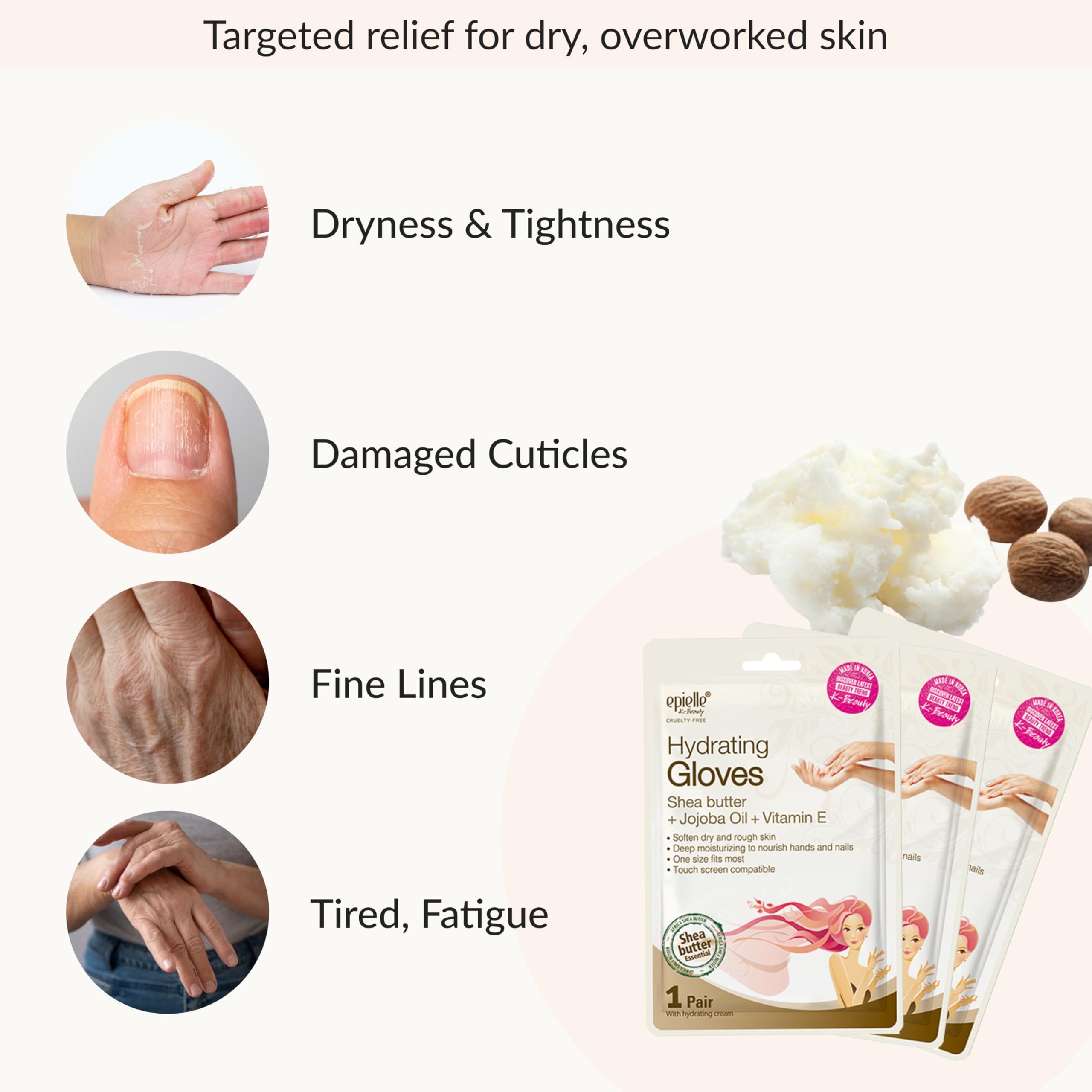 Epielle hydrating hand mask packaging and texture detail