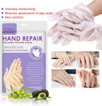User wearing ZZLM lavender hydrating hand mask gloves