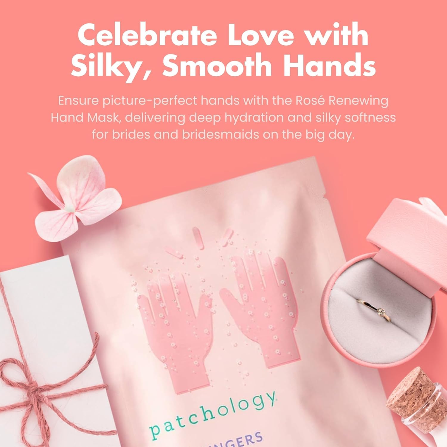 Patchology hand mask gloves showing rose gold foil design