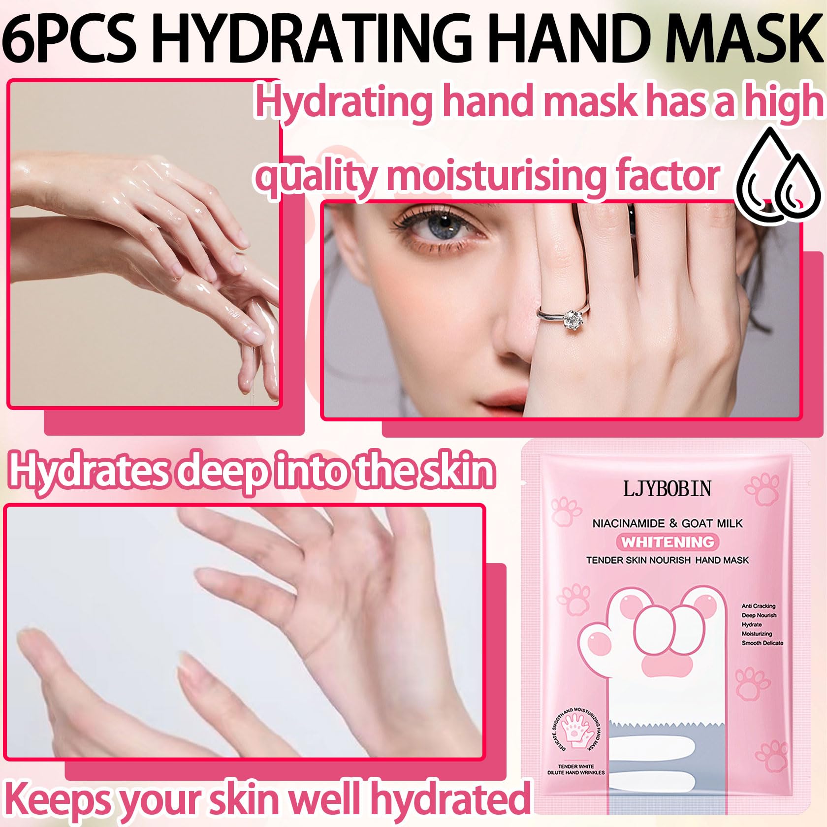 LJYBoBin hand mask pack of 6 moisturizer