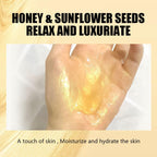 Peeling off dried Vitamin C hand mask to reveal soft skin