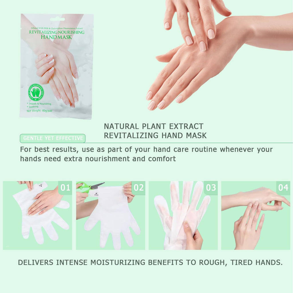 Open packet showcasing individual hydrating hand mask gloves