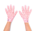 Tonymoly peach hand mask treatment gloves applied to hands