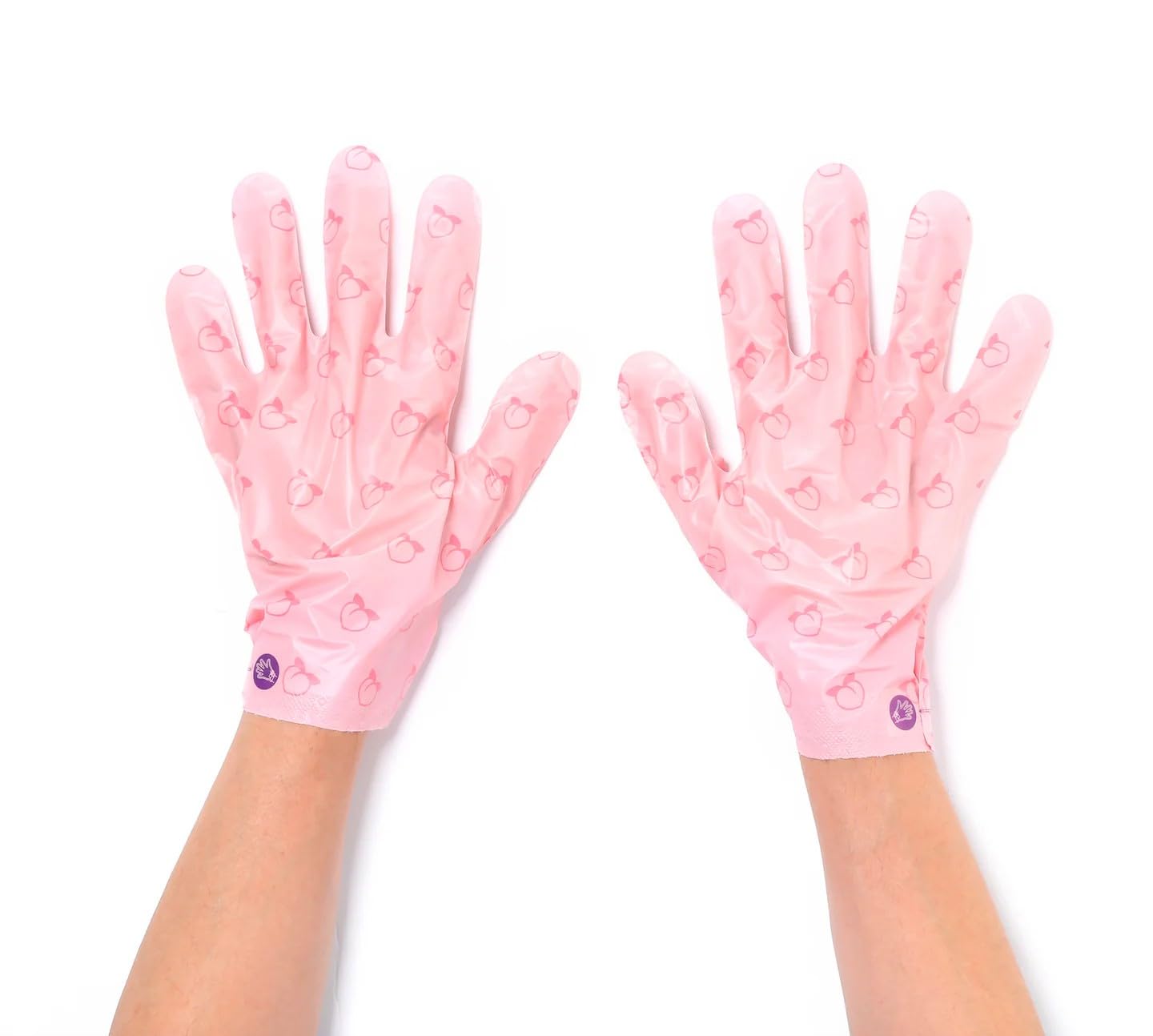 Tonymoly Korean hand treatment gloves being worn for hydrating therapy