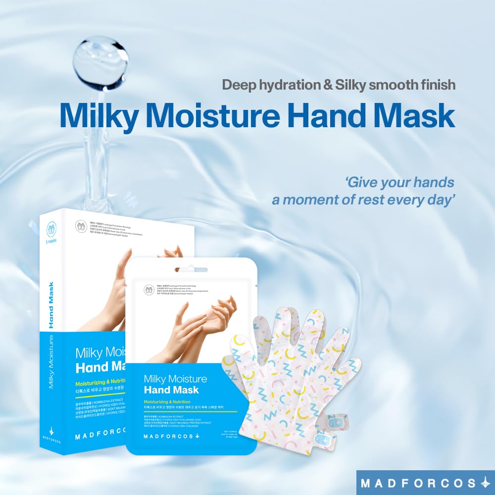 Detailed view of Madforcos hydrating hand mask glove application