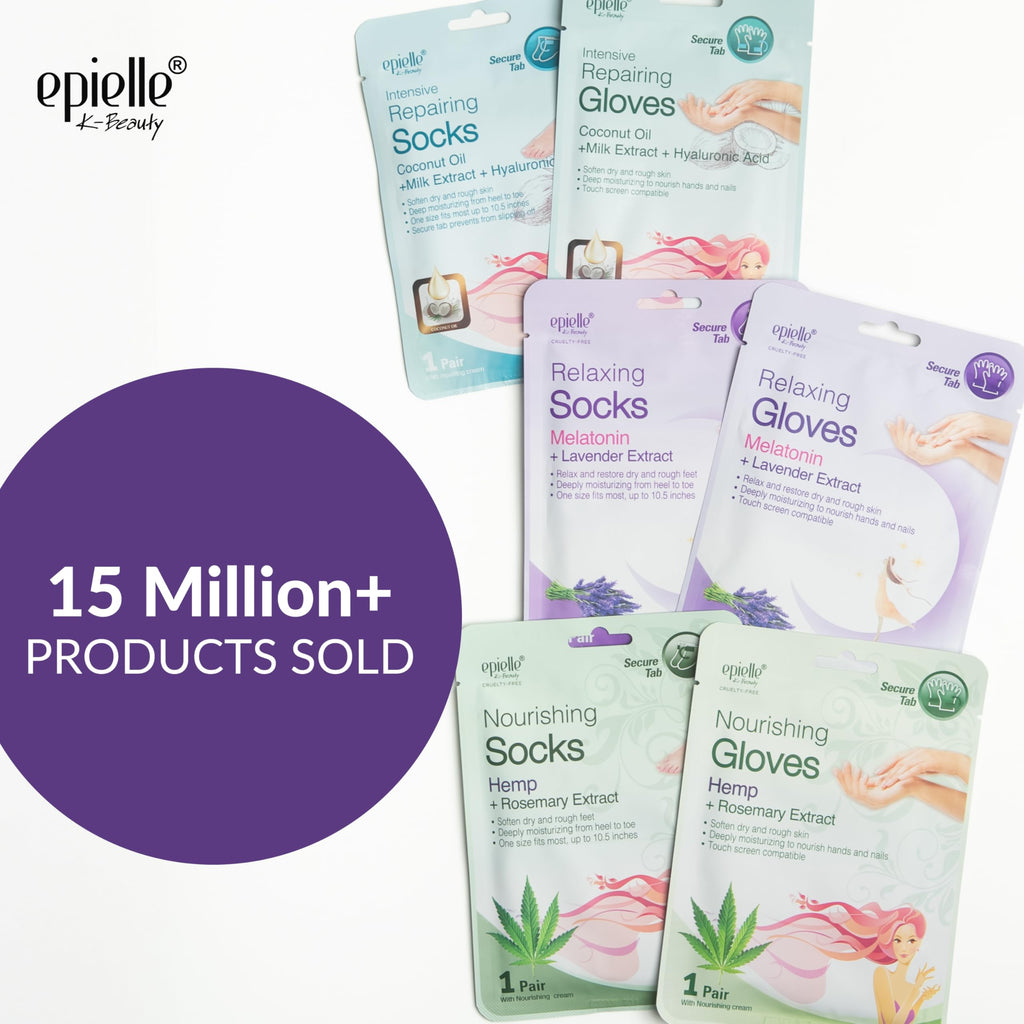 Ingredients list on Epielle lavender hand mask retail packaging